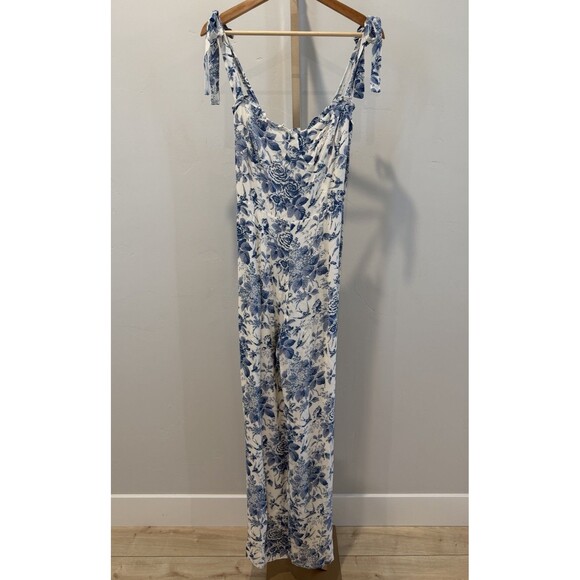 Reformation Alfred Floral Jumpsuit Pompadour Print Women’s Sz 6 Blue White NWT - Picture 4 of 16
